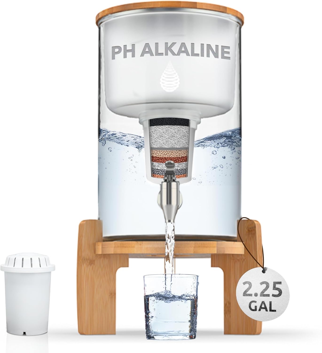 pH Recharge Glass Alkaline Water Filter Dispenser
