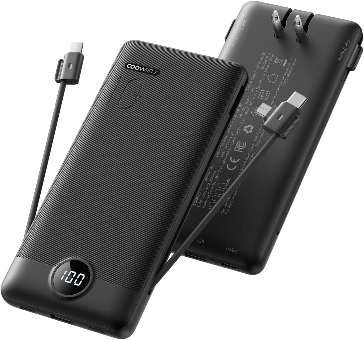 Coowisty Portable Charger with Wall Plug