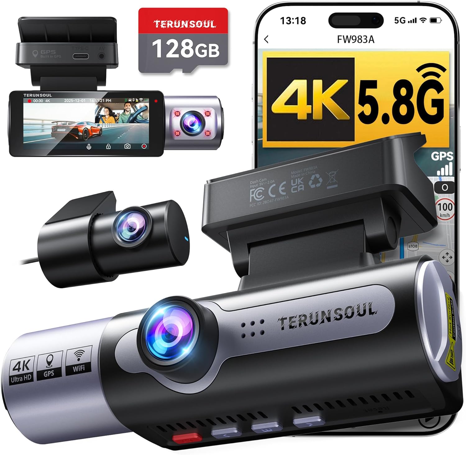 TERUNSOUL 4K 3 Channel Dash Cam