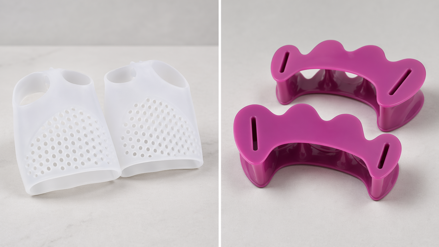 Side-by-side product detail visual for Hyggear Bunion Corrector and Correct Toes Toe Spacer