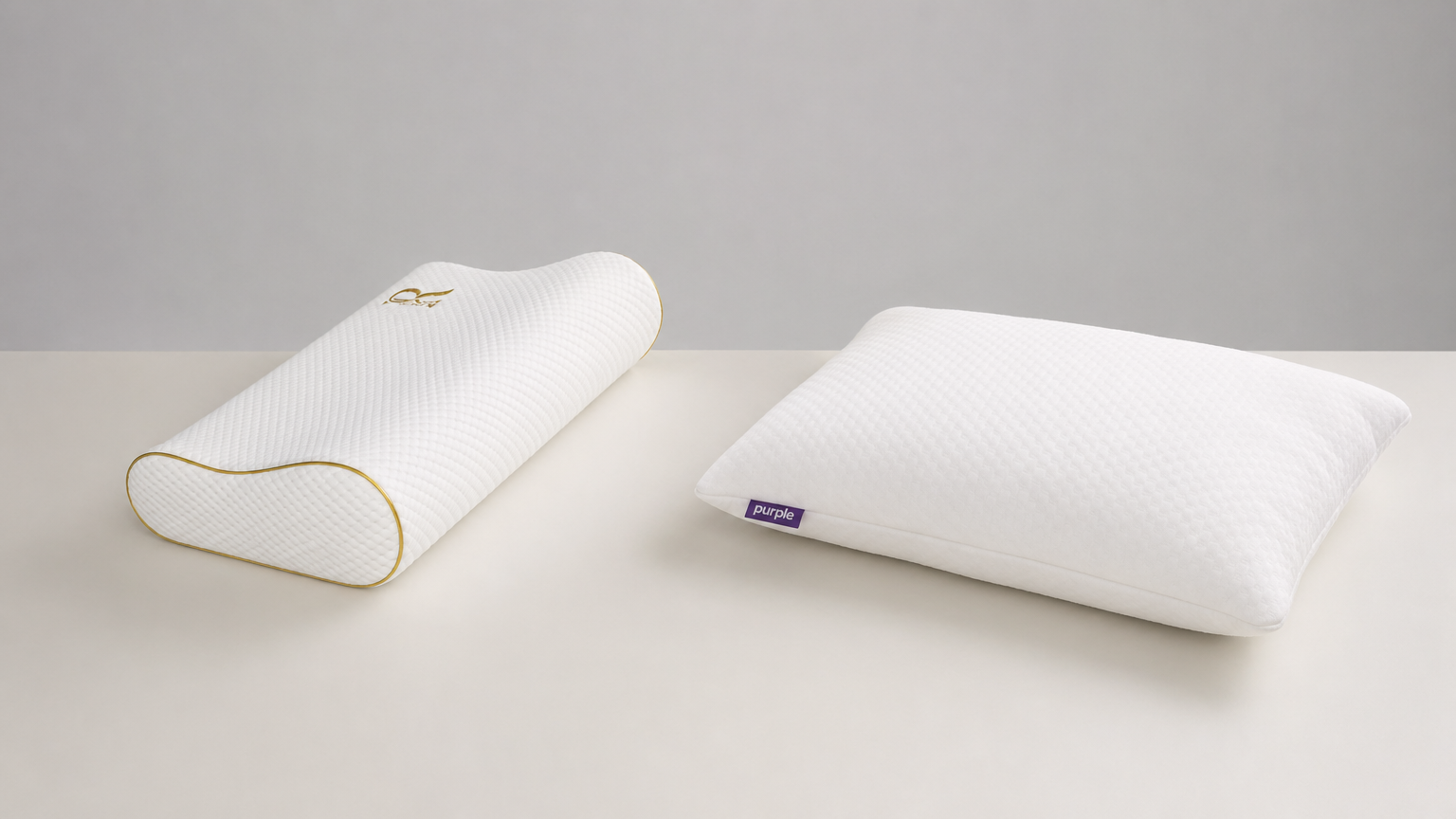 Side-by-side product detail visual for Royal Therapy King Memory Foam Pillow and Purple Harmony Pillow