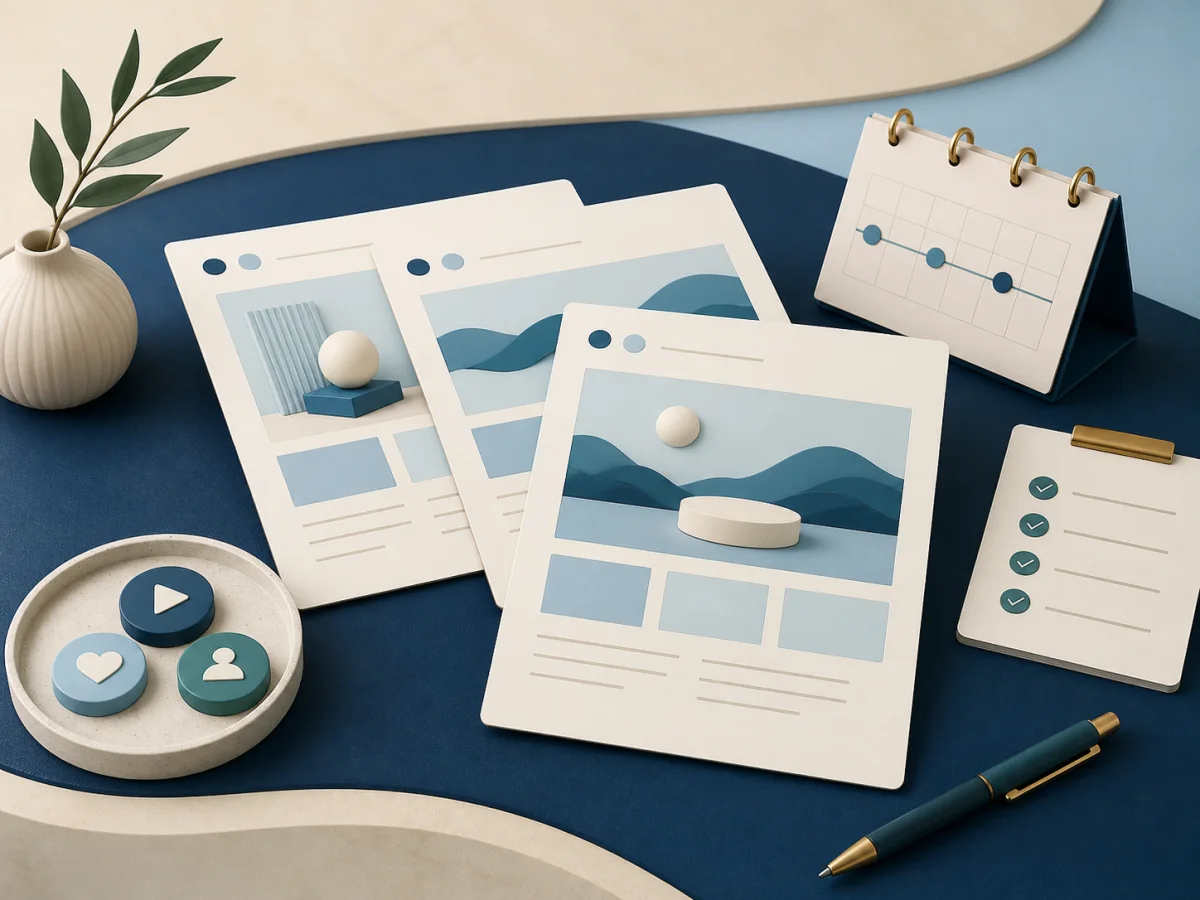 Campaign storyboards, a timeline, and a checklist arranged for planning