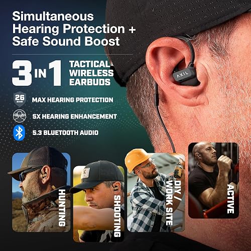 AXIL GS Extreme 3.0 electronic hearing protection earbuds with the neck-band controller and carrying case