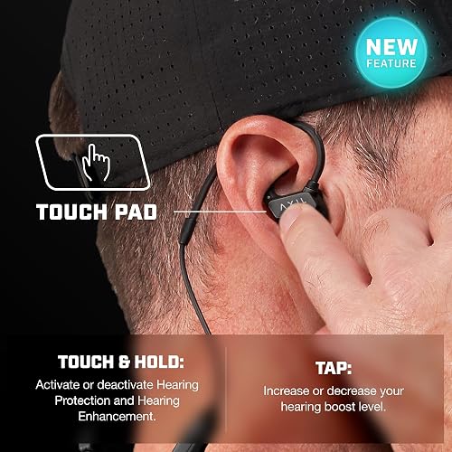 Close-up of the AXIL GS Extreme 3.0 earbud showing the touch controls and ear hook