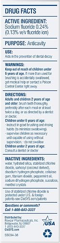 CloSYS Gentle Mint fluoride toothpaste Drug Facts panel listing sodium fluoride 0.24% as the anticavity active and the full inactive ingredient list