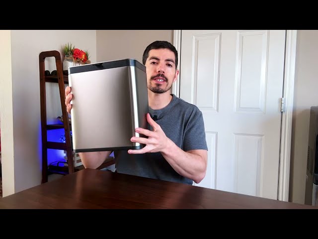 EKO compost bin stainless steel design on kitchen countertop