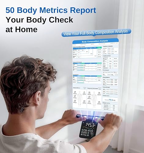 The GE Body Pod smart scale with its retractable handle and color display