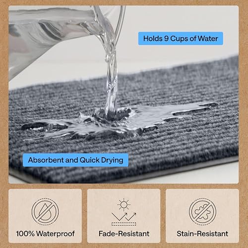 Water being poured across the Gorilla Grip Traffic Guard mat to show its waterproof, quick-drying surface