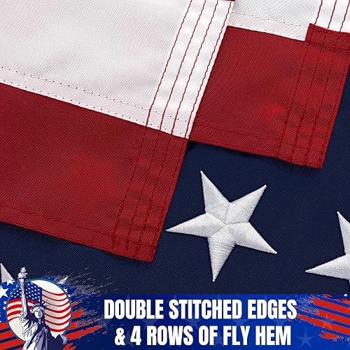 Close-up of the thick heavy-duty nylon American flag flying outdoors
