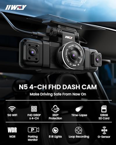 IIWEY N5 4-channel dash cam unit with 3-inch screen and included cables