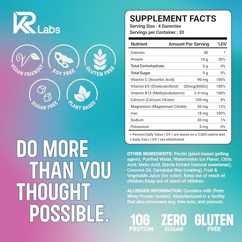 KR Labs Clear Whey Protein Gummies watermelon ice bag and gummies