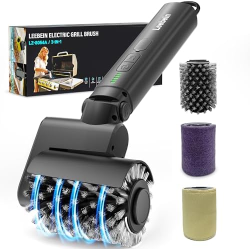 Leebein Electric Grill Brush with three swappable brush heads and USB-C cable