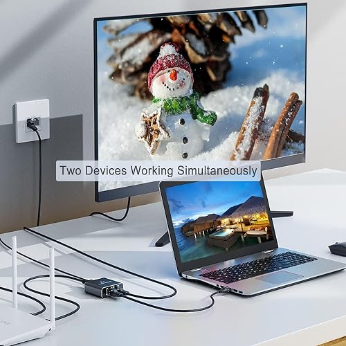 Customer photo showing the LIEZHUA ethernet splitter connected behind a desk setup