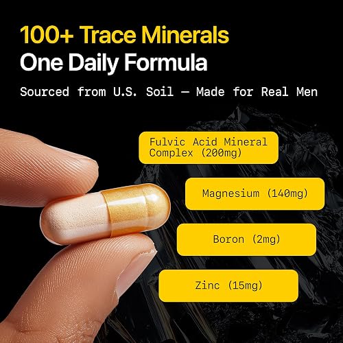 Menerals product graphic showing a capsule beside the amounts of its fulvic acid complex, magnesium, boron, and zinc