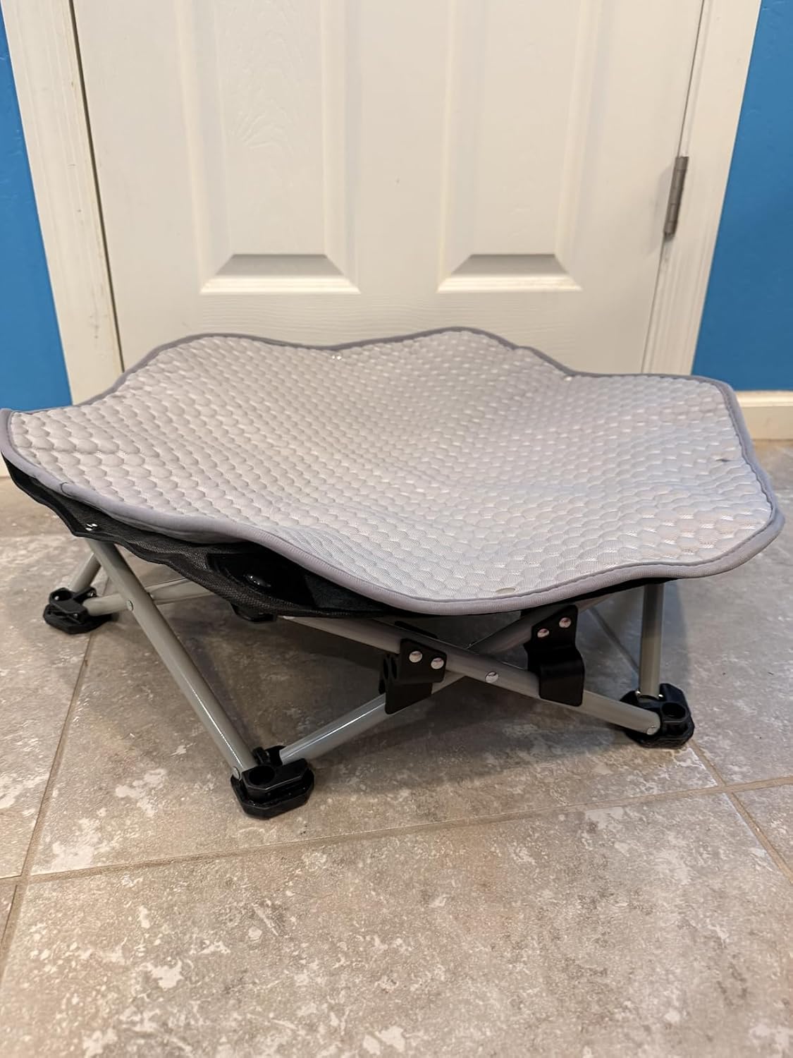 Pecute foldable elevated dog bed folded flat and packed into its included carry bag