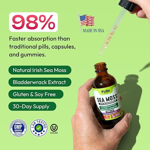 Pella Nutrition Sea Moss Drops being dispensed into a glass of water