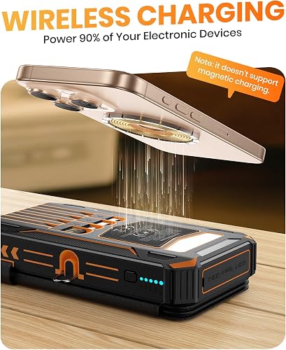 SOARAISE solar power bank wirelessly charging a phone laid flat on its Qi pad
