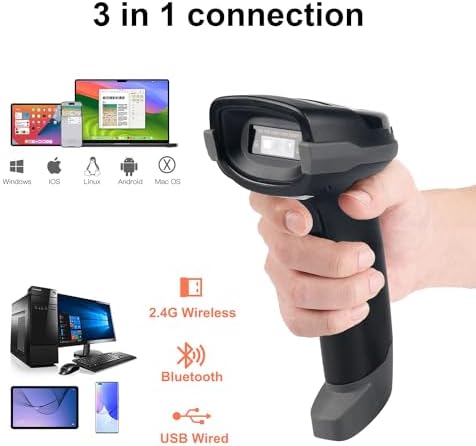 Sumicor wireless barcode scanner with its charging base receiver and USB-C cable