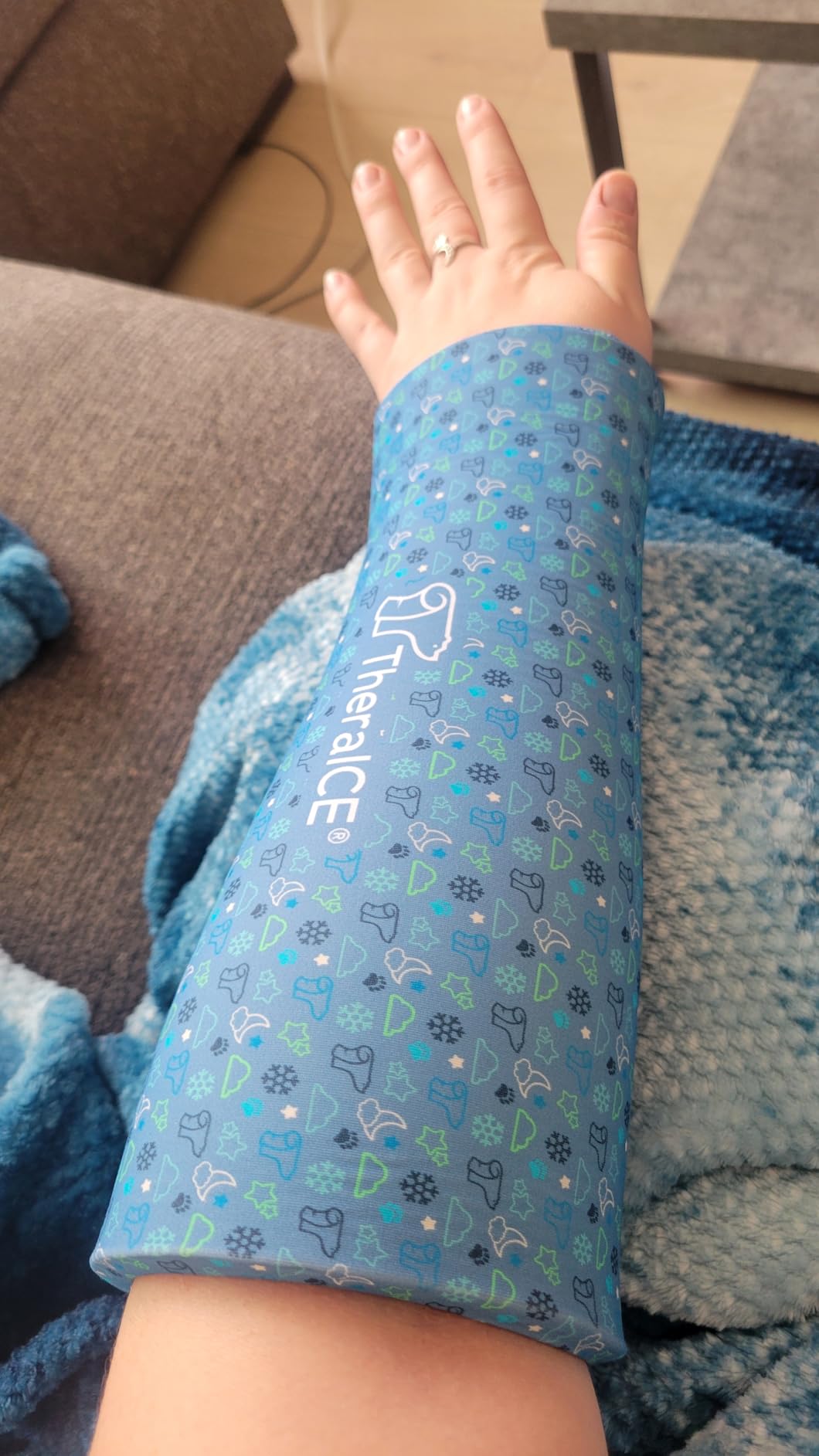 TheraICE sleeve showing the soft material and flexible design