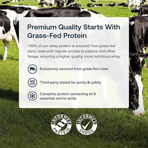 Product graphic showing Transparent Labs whey is sourced from 100% grass-fed dairy cattle