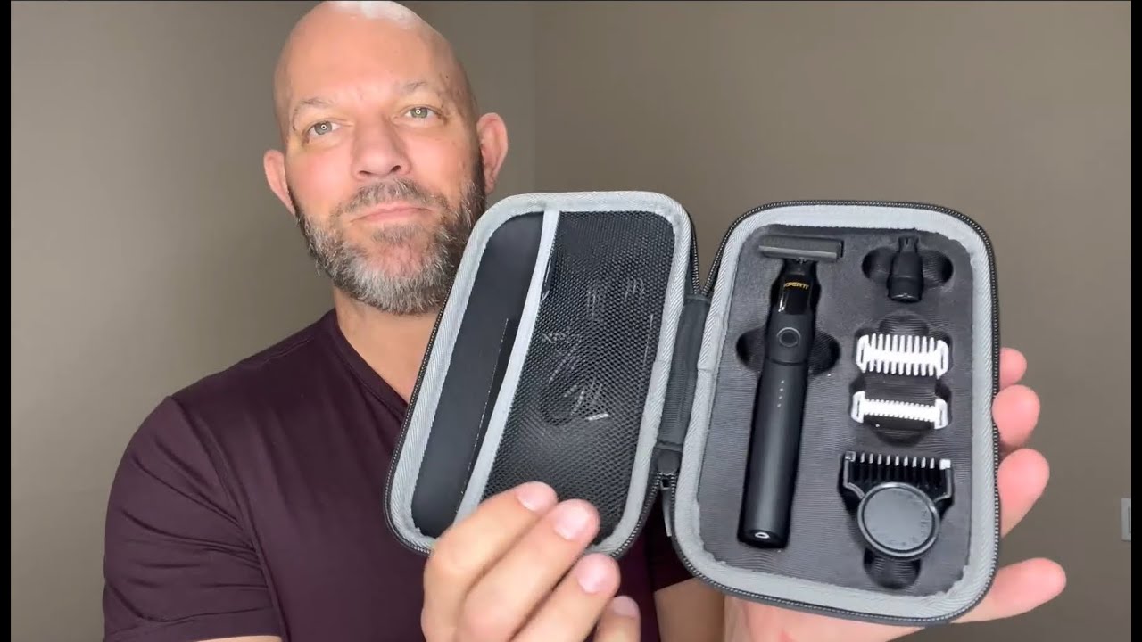 Trimcoo shaver and cleaning center setup on bathroom counter