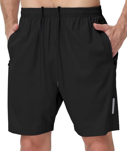 UUMIAER Mens Athletic Gym Shorts laid flat showing the quick-dry polyester and mesh panels