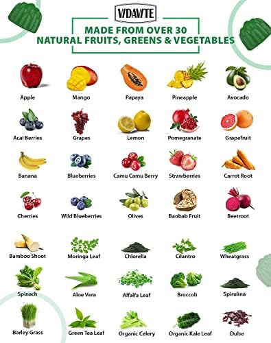 VIDAVITE Sugar-Free Fruit & Veggie Gummies bottle showing the 35+ superfood blend and supplement facts
