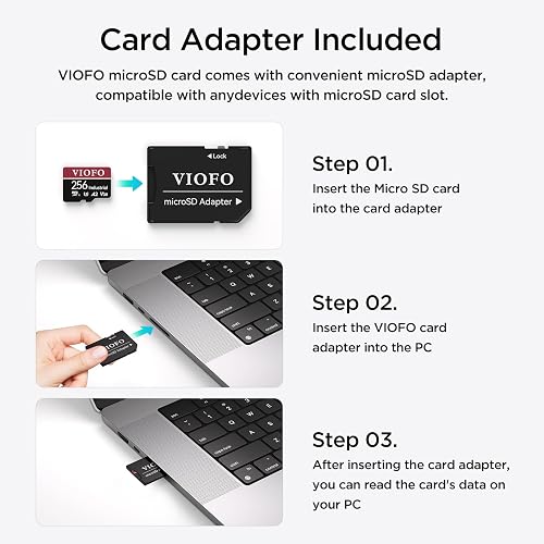 Close-up of the VIOFO microSD card showing U3 A2 V30 speed ratings